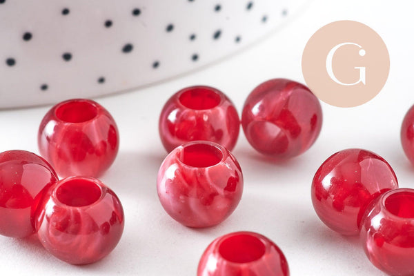 Perle rondelle acrylique rouge imitation pierre 11.5mm, x50 (G10887)