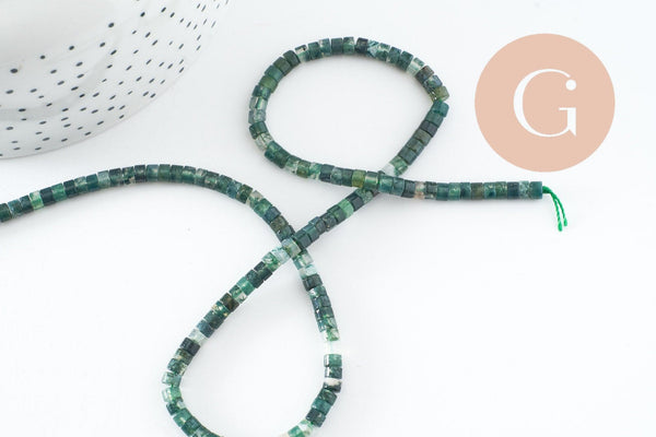 Perle rondelle agate mousse, perle agate ,agate mousse naturelle, perle pierre, 4mm, fil de 160 perles, x1 (G3017)