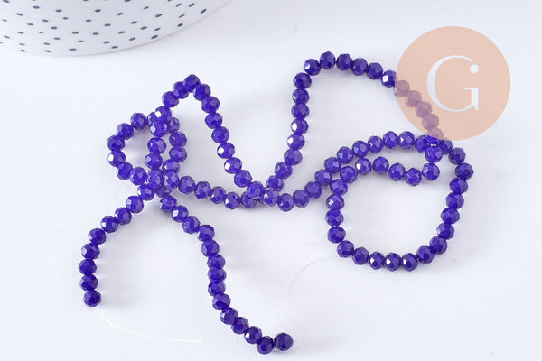 Perle rondelle bleu cristal verre facette 4x3mm, x1 fil de 46 cm (G2744)