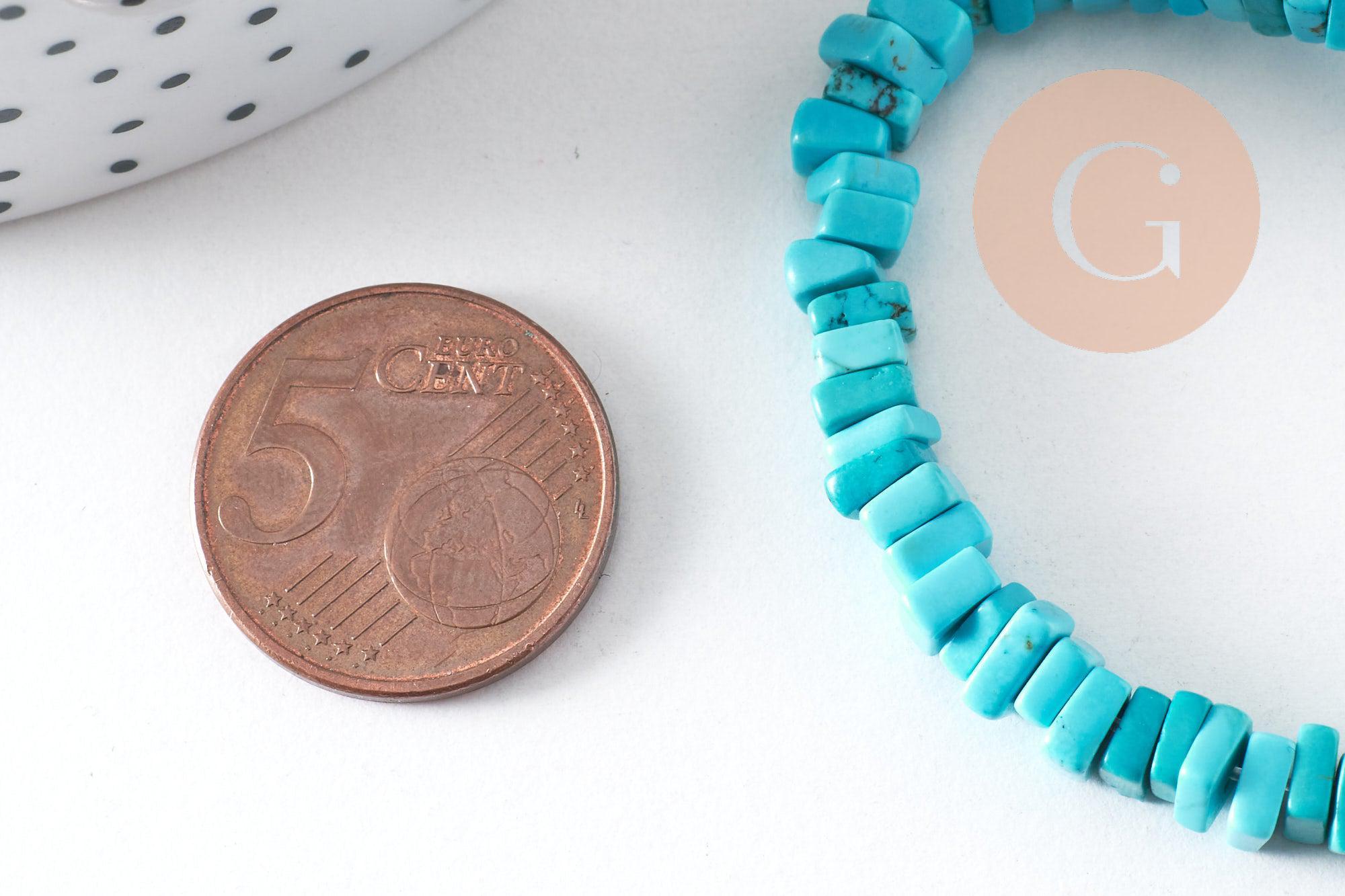 Perle rondelle carré turquoise naturelle5x5mm, x1 fil de 17cm (G4049)