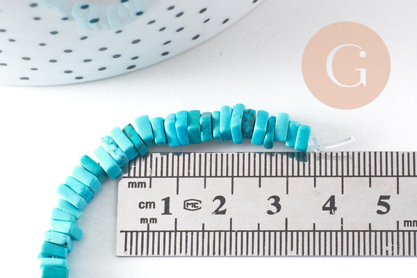 Perle rondelle carré turquoise siankiang 5x5mm,perles pierre, turquoise naturelle, x70 perles (G4049)