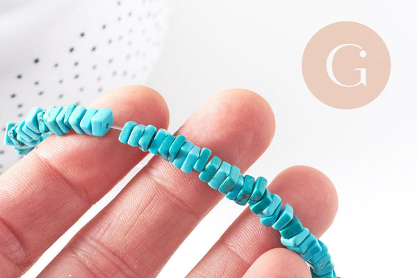 Perle rondelle carré turquoise siankiang 5x5mm,perles pierre, turquoise naturelle, x70 perles (G4049)