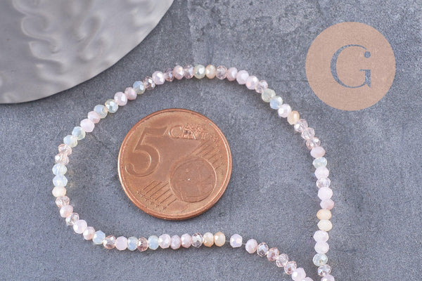 Perle rondelle cristal beige rose 2mm, x1 fil de 32cm (G10111)