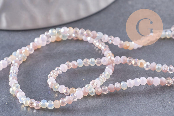 Perle rondelle cristal beige rose 2mm, x1 fil de 32cm (G10111)