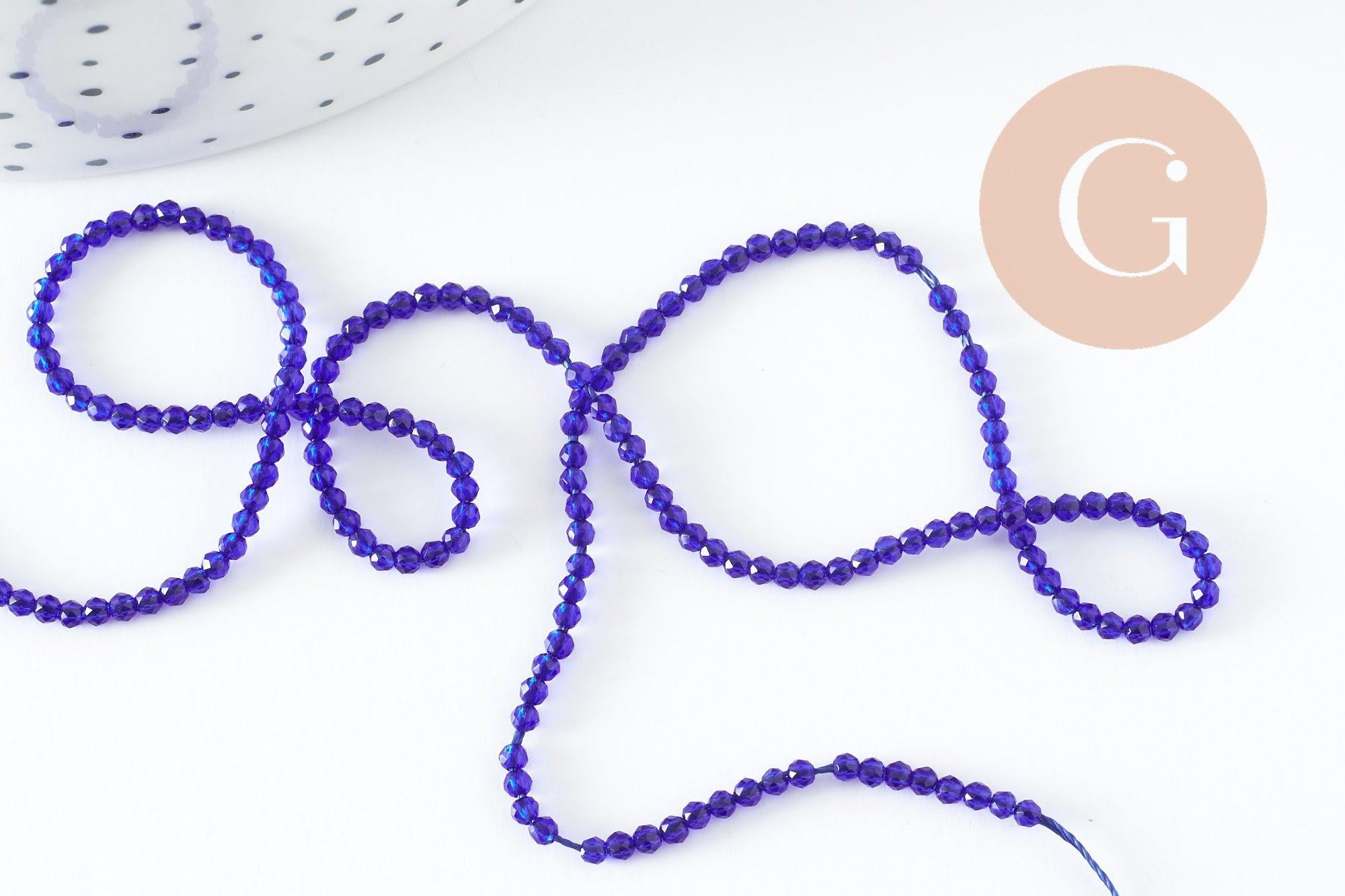 Perle rondelle cristal facetté bleu roi 2mm, perle toupies création bijoux fantaisie DIY, fil de 37cm x1 (G7241)