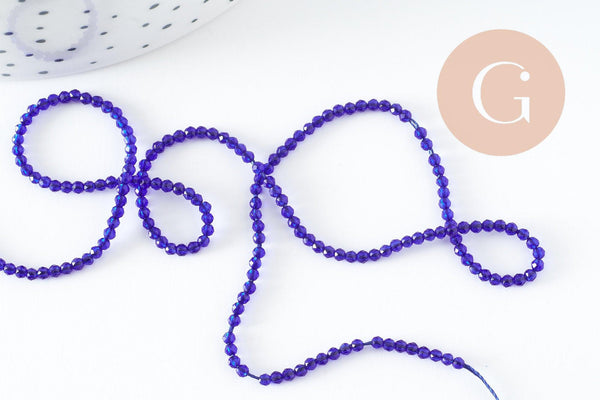 Perle rondelle cristal facetté bleu roi 2mm, perle toupies création bijoux fantaisie DIY, fil de 37cm x1 (G7241)