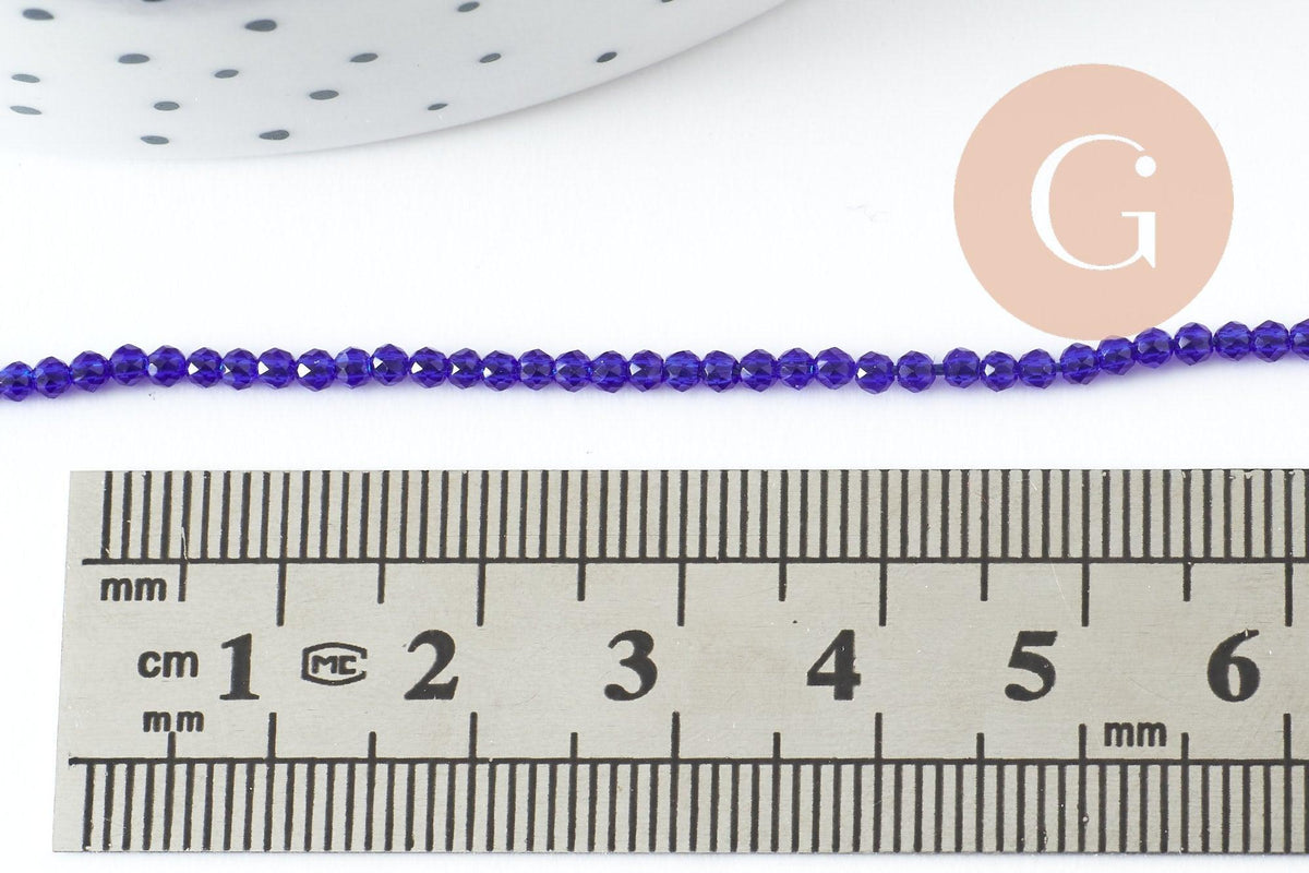 Perle rondelle cristal facetté bleu roi 2mm, x1 fil de 37cm (G7241)