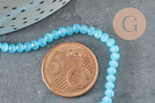 Perle rondelle cristal imitation jade bleu ciel 3mm ,création bijoux DIY, fil de 36 cm, x1 (G6931)
