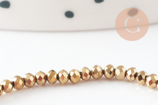 Perle rondelle cristal or 2x1.5mm x1 fil de 35cm (G6138)
