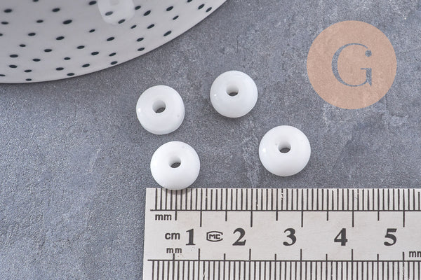 Perle rondelle donut verre opaque blanc, perles rondelles verre pour vos créations de bijoux et bracelet,3-5x9mm, x 20 (G4847)