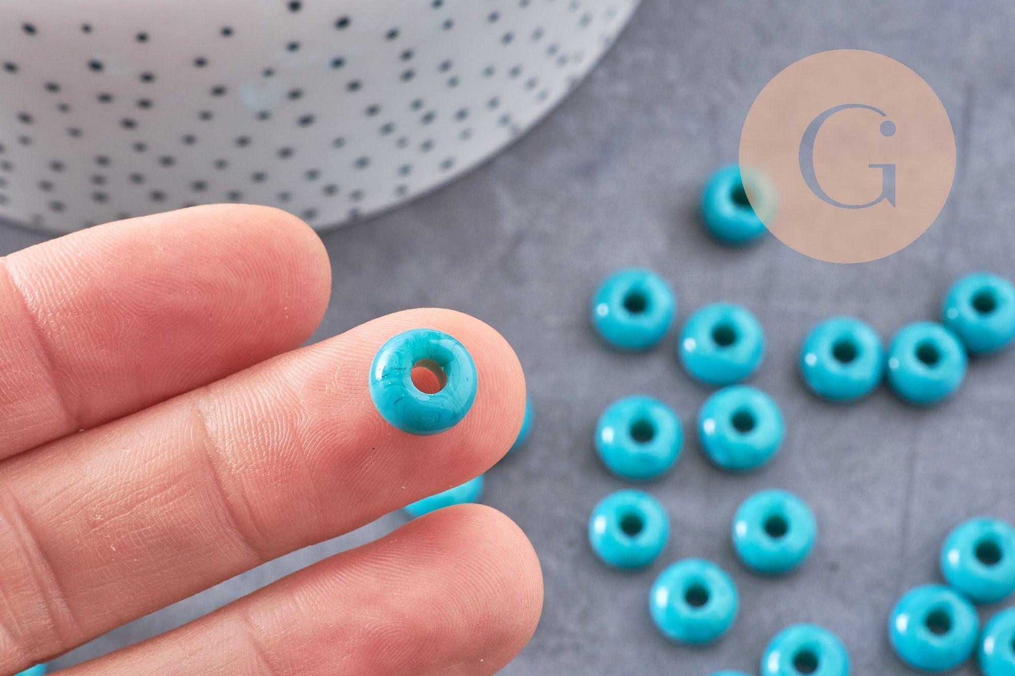 Perle rondelle donut verre opaque turquoise 3-5x9mm, x 20 (G4393)