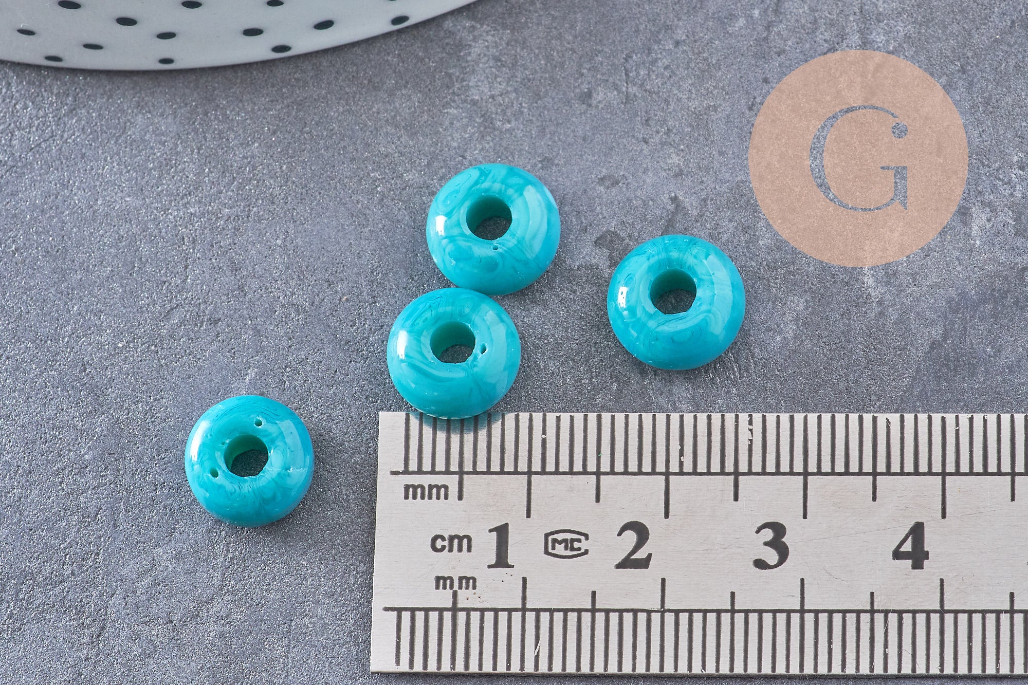Perle rondelle donut verre opaque turquoise 3-5x9mm, x 20 (G4393)