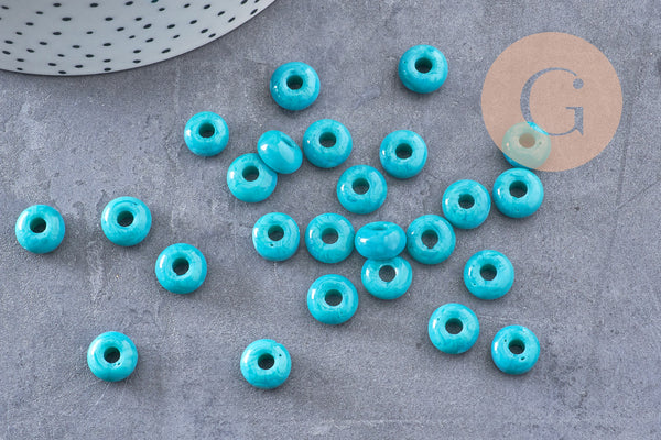 Perle rondelle donut verre opaque turquoise,des perles reondelles verre pour vos créations de bijoux et bracelet,3-5x9mm, x 20 (G4393)