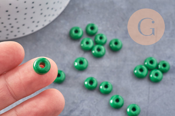 Perle rondelle donut verre opaque vert foncé 3-5x9mm, x20 (G4595)