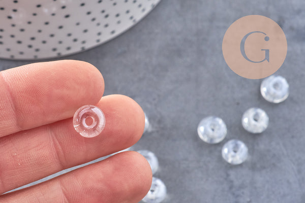 Perle rondelle donut verre transparent, perles rondelles verre pour vos créations de bijoux et bracelet,3-5x9mm, x 20 (G4389)