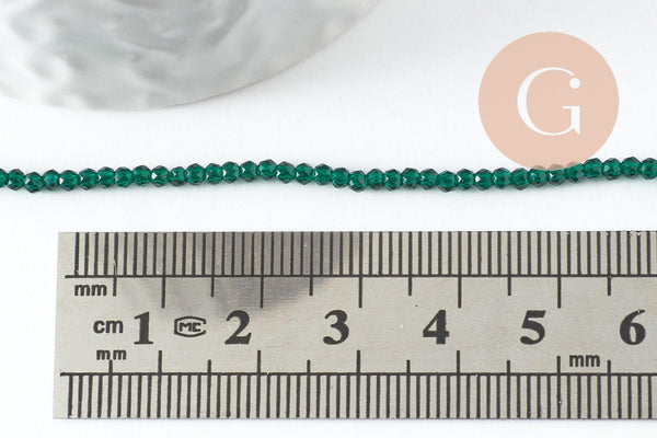 Perle rondelle en verre transparente facettée vert foncé 2mm perles facettées,bijoux fantaisie, fil de 29cm, x1 (G6947)