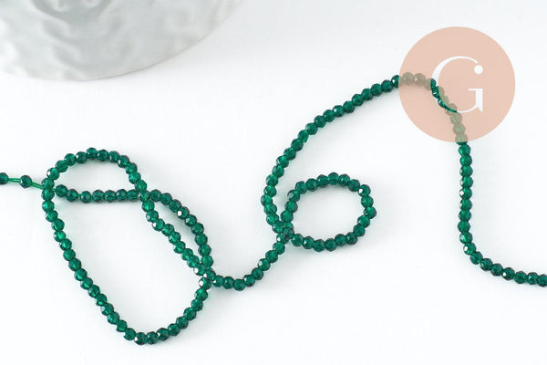Perle rondelle en verre transparente facettée vert foncé 2mm perles facettées,bijoux fantaisie, fil de 29cm, x1 (G6947)