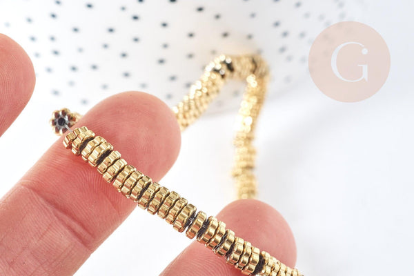 Perle rondelle fleur hématite dorée 18K 5mm, perle hématite non magnétique pour pierre, fil de 39.8cm x1 (G8499)