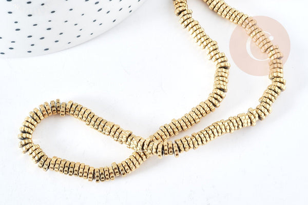 Perle rondelle fleur hématite dorée 18K 5mm, perle hématite non magnétique pour pierre, fil de 39.8cm x1 (G8499)