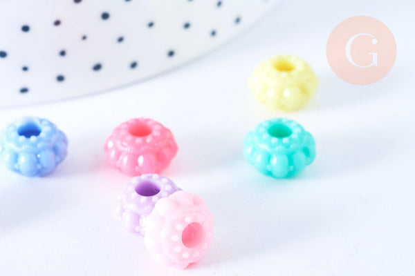 Perle rondelle fleur plastique opaque multicolore 12mm , perle plastique coloré, couleurs mélangées,x 50 perles G6398