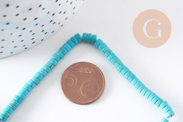 Perle rondelle heishi howlite turquoise synthétique 4mm, x1 fil de 40 cm (G1154)