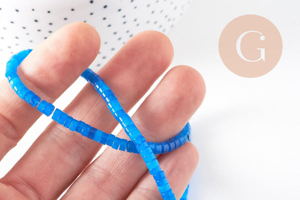 Perle rondelle heishi jade naturel bleu 4x2mm, fil de 38cm x1 (G10755)