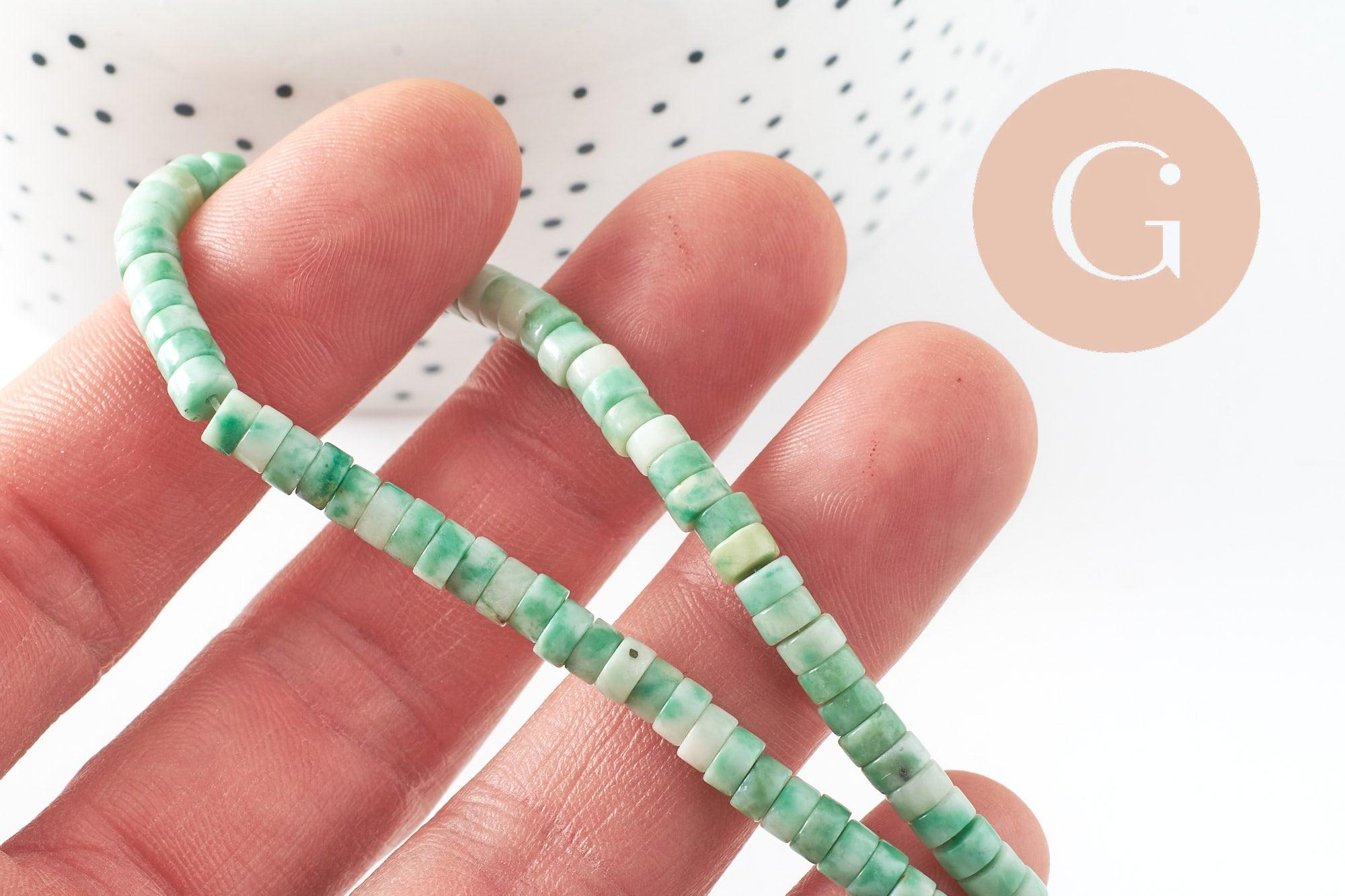 Perle rondelle heishi jade naturel vert 4.5mm, x1 fil de 40cm (G2701)