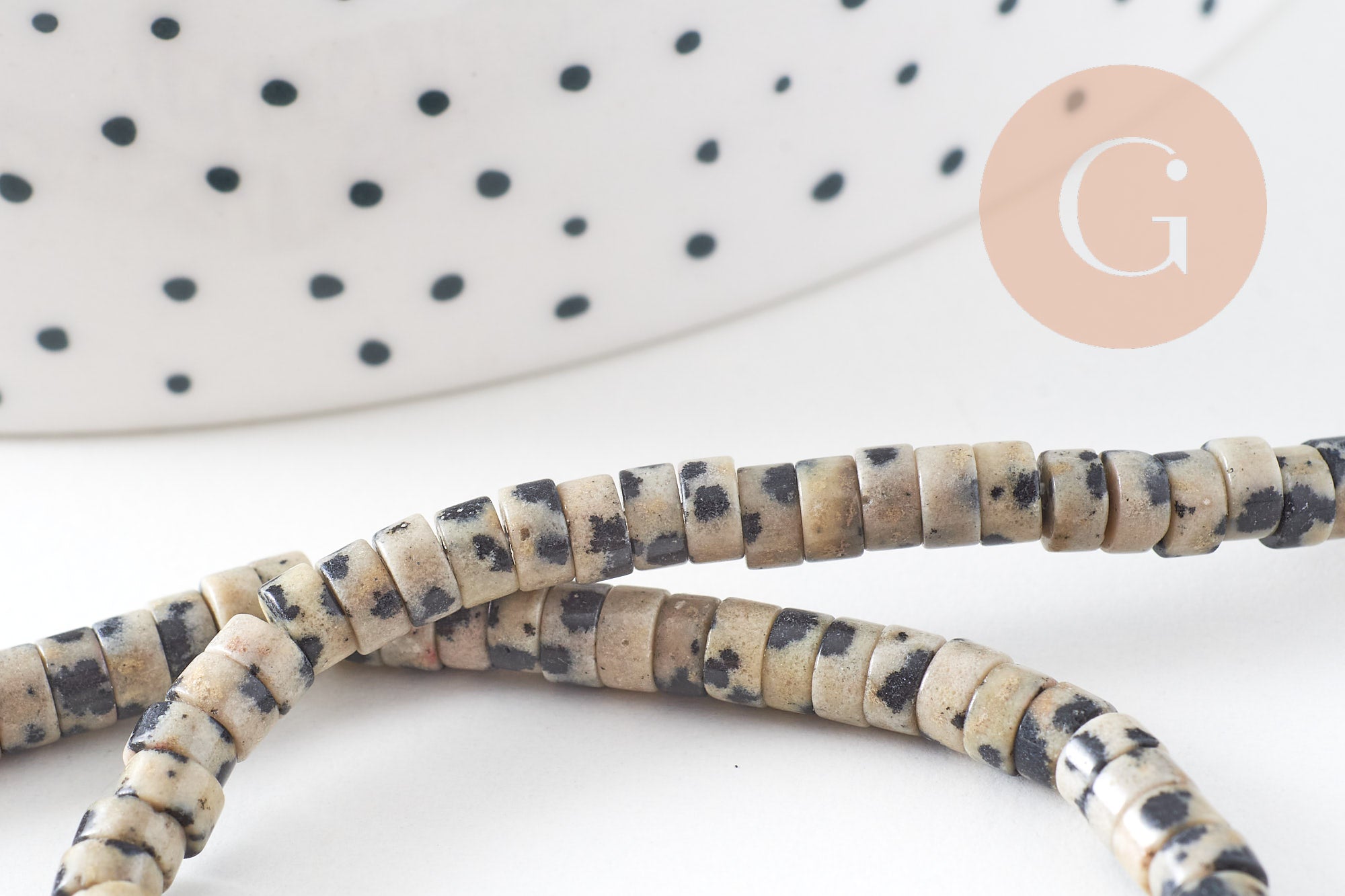 Perle rondelle heishi jaspe Dalmatien naturel 4.5mm, x1 fil de 38cm (G2773)