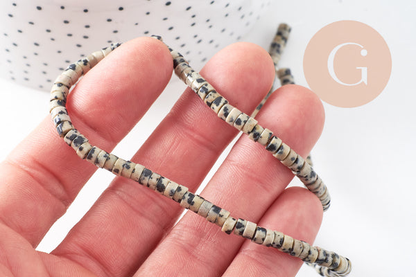 Perle rondelle heishi jaspe Dalmatien jaspe naturel 4.5mm,x1 fil de 38cm (G2773)