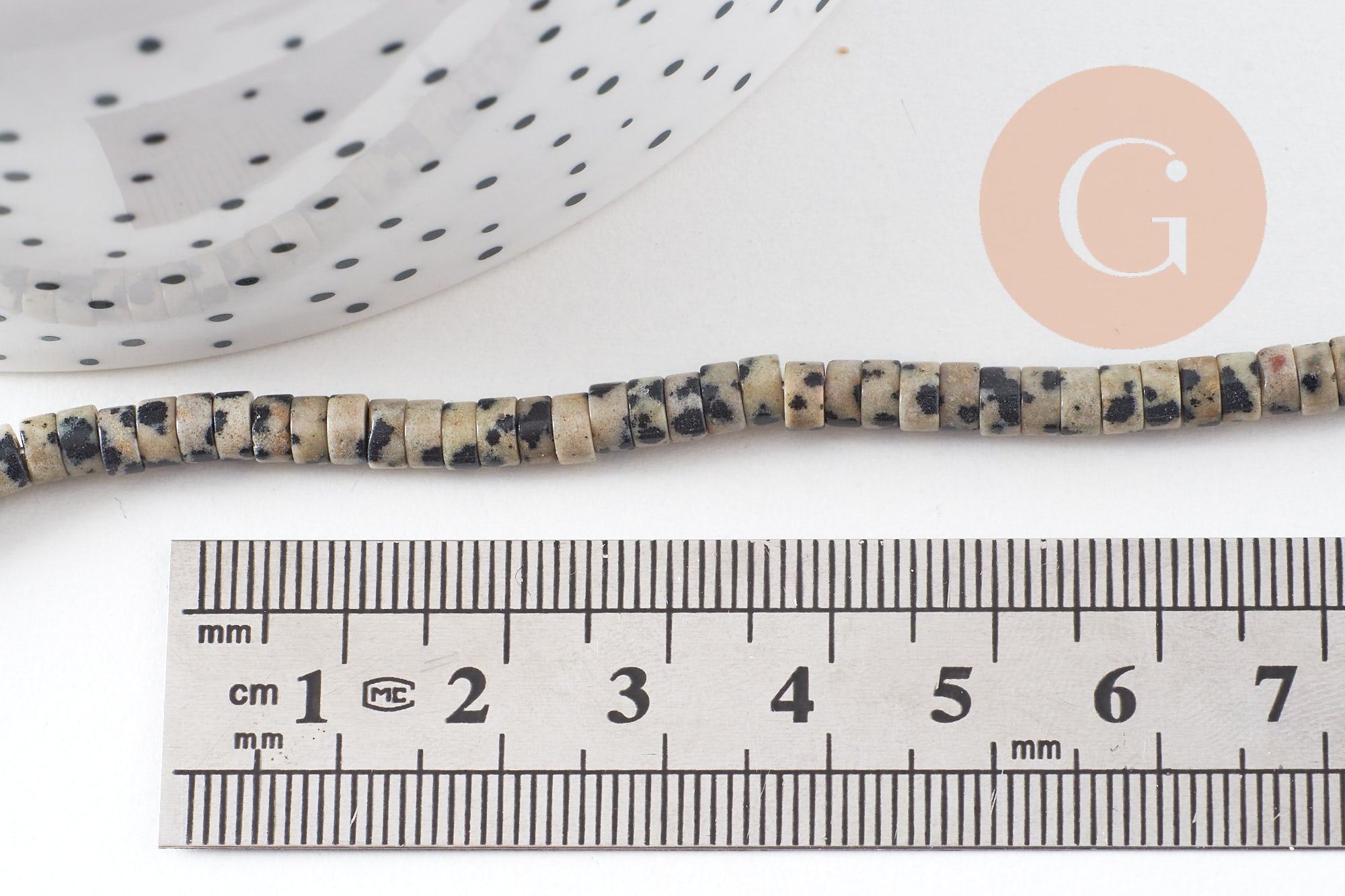 Perle rondelle heishi jaspe Dalmatien naturel 4.5mm, x1 fil de 38cm (G2773)