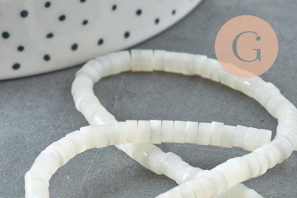 Perle rondelle heishi nacre naturelle blanche 4x2mm, x1 fil de 40cm (G9850)