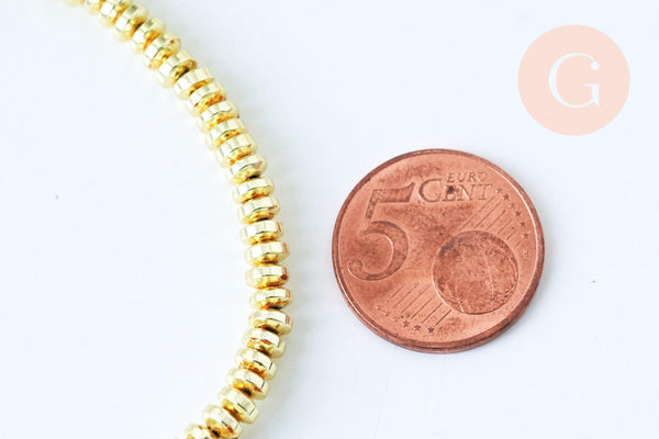 Perle rondelle hématite dorée 18K, perle hématite non magnétique pour pierre,4x2mm, fil de 160 perles x1 (G5528)