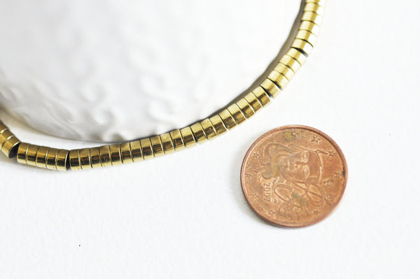 Perle rondelle hématite dorée, perle hématite non magnétique pour pierre, 4mm, fil de 180 perles x1 (G3859)