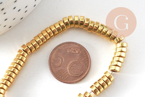 Perle rondelle hématite dorée, perle hématite, pierre, perle pierre heishi,6mm,fil de 175 perles, x1 (G7059)