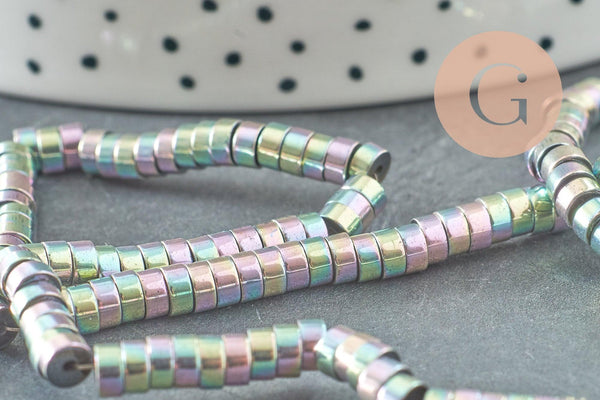 Perle rondelle hématite multicolores pastels 4mm, perle hématite,création bijoux,fil de 190, X1 perles (G3625)