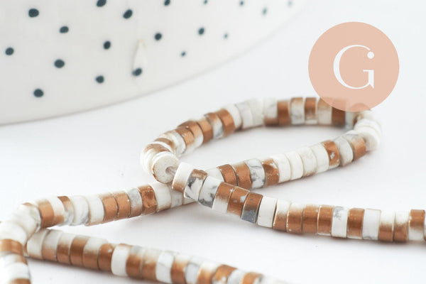 Perle rondelle howlite naturelle blanc et or 4mm, x1 fil de 39cm (G9851)