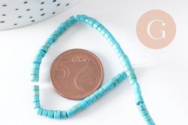Perle rondelle howlite turquoise 4mm, howlite naturelle,perle turquoise,perle pierre,création bijoux,fil de 92 perles x1 (G1554)