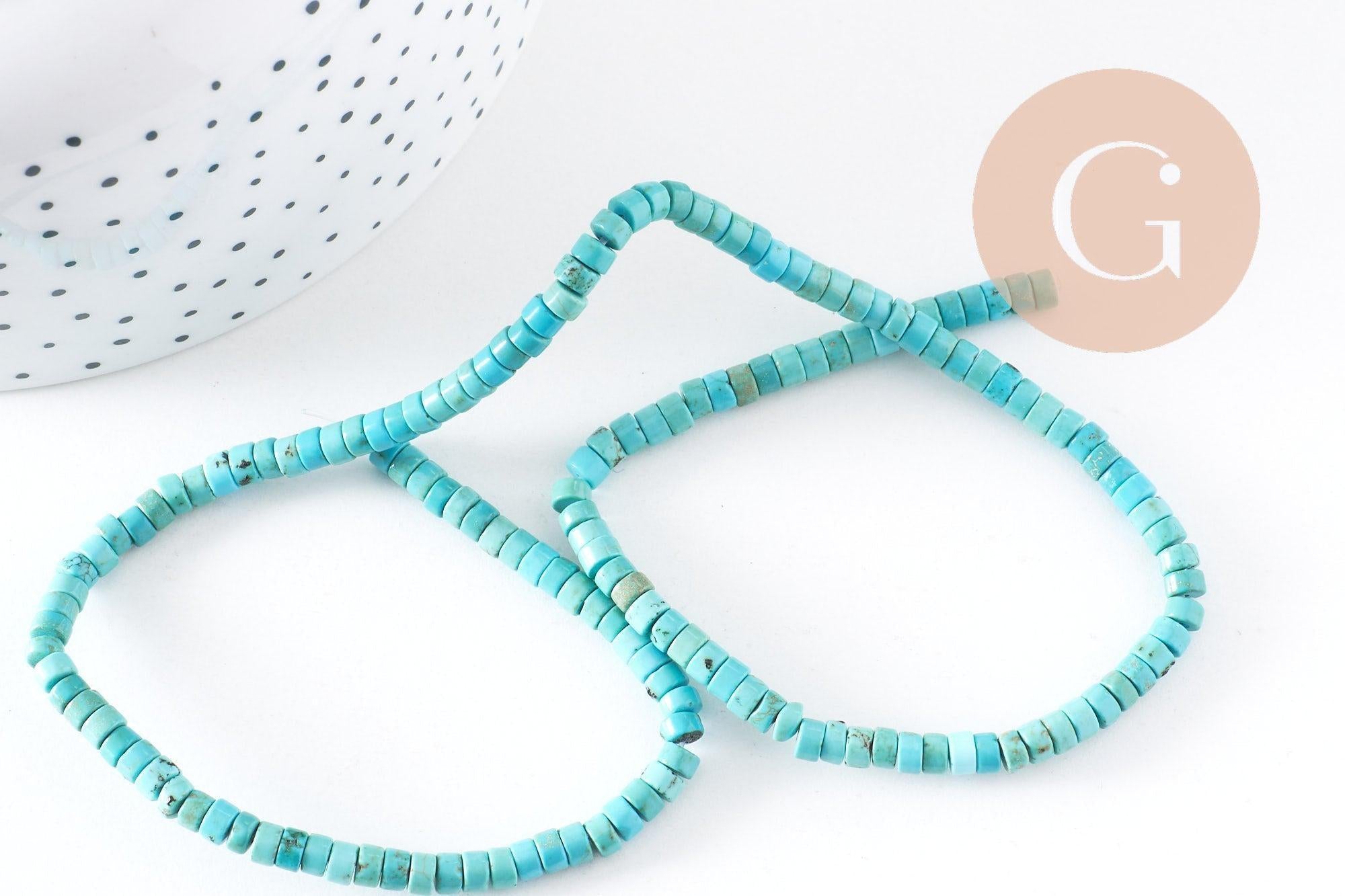 Perle rondelle howlite turquoise naturelle 4mm, x1 fil de 150 perles (G103x1