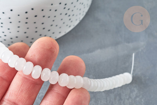 Perle rondelle jade blanc naturel 8x5~5.5mm,fil de 40cm, x1 (G7330)