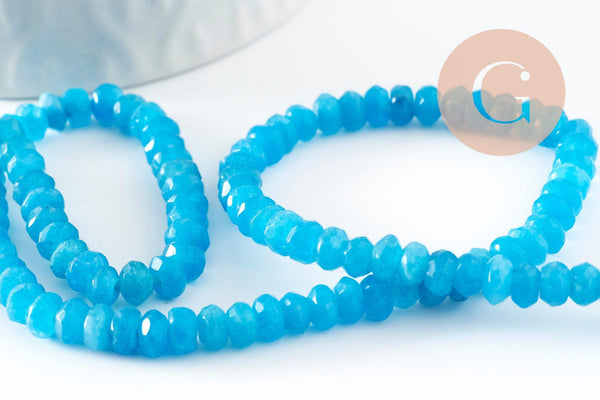 Perle rondelle jade bleu ciel,pierre jade naturel,perle facette,jade,4x3mm,fil de 37cm (G4635)