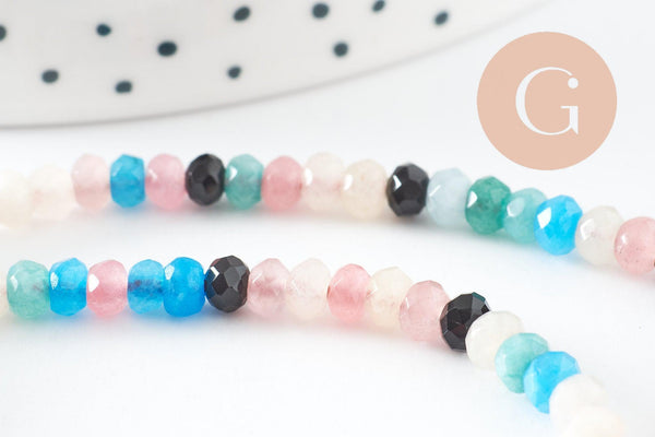 Perle rondelle jade multicolore pastels,perle jade,pierre naturelle,perle facette,jade,5x3mm,fil 135 perles, x1 (G5178)