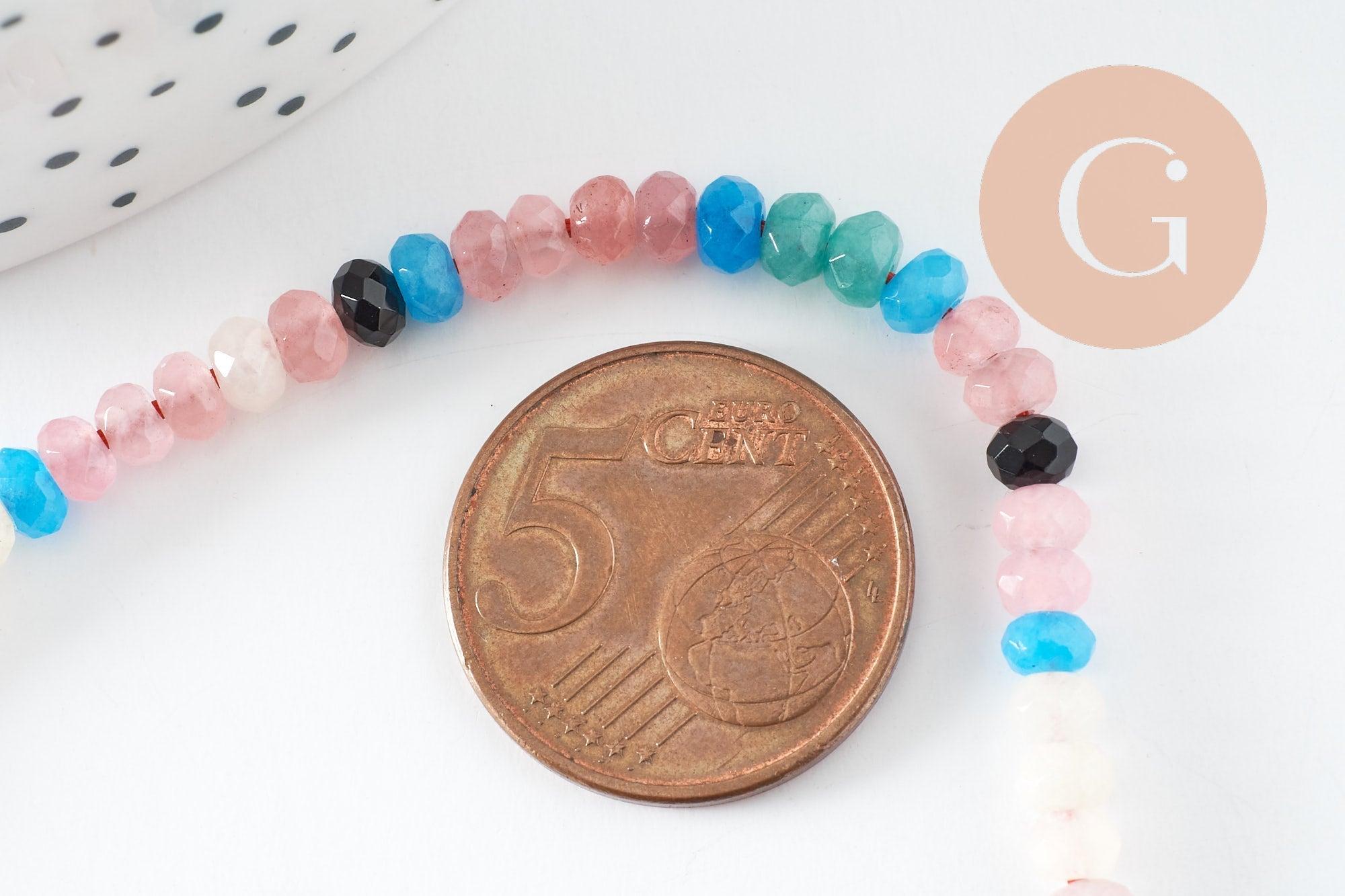 Perle rondelle jade multicolore pastels,perle jade,pierre naturelle,perle facette,jade,5x3mm,fil 135 perles, x1 (G5178)