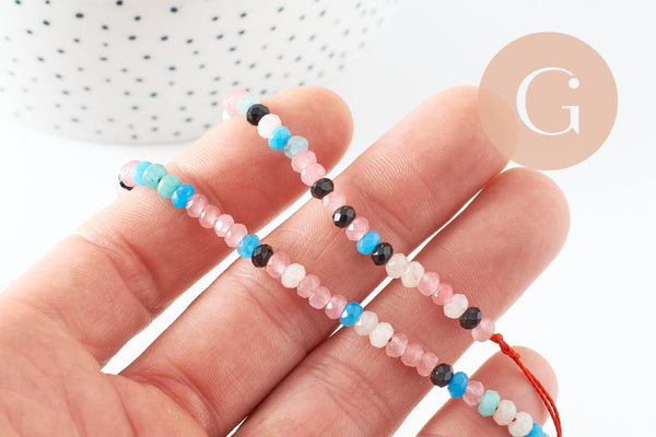 Perle rondelle jade multicolore pastels,perle jade,pierre naturelle,perle facette,jade,5x3mm,fil 135 perles, x1 (G5178)