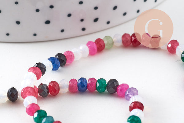 Perle rondelle jade naturel facettes 2x4mm, x1 fil de 34.5cm (G10918)