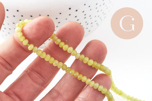 Perle rondelle jade naturel facettes 2x4mm, x1 fil de 34.5cm (G10918)