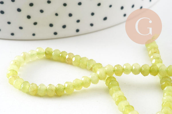 Perle rondelle jade naturel facettes 2x4mm, x1 fil de 34.5cm (G10918)