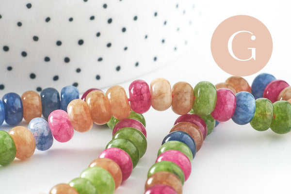 Perle rondelle jade naturel multicolore 8x3.5mm,fil de 37cm x1 (G9852)