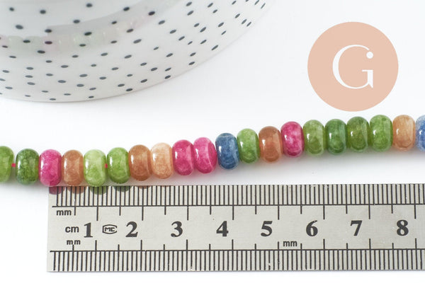 Perle rondelle jade naturel multicolore 8x3.5mm,fil de 37cm x1 (G9852)
