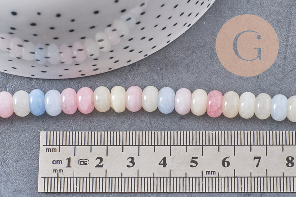 Perle rondelle jade naturel multicolore pastel 8x5mm, x1 fil de 38.5cm (G10599)