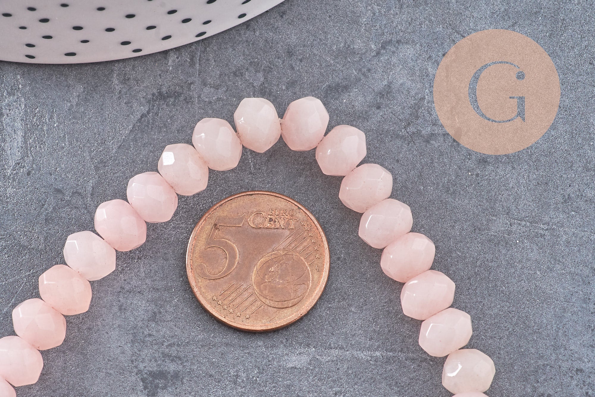 Perle rondelle jade naturel rose clair facetté 8x6mm, x1 fil de 60 perles (G4712)